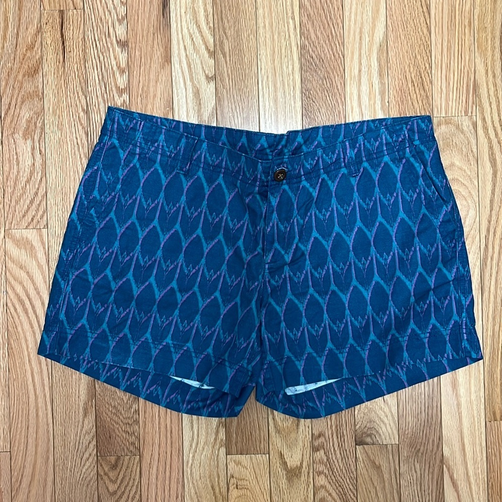North Face Blue Turquoise & Green Linen Blend Shorts‎ Size 10 Long Pink Pattern